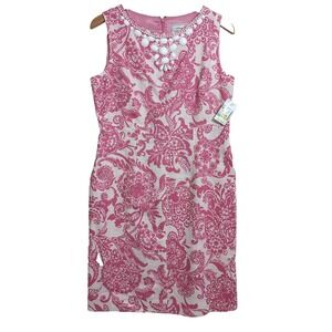 Willow Glenn Sheath Dress Womens 10 Pink White Linen Blend Business Country Club